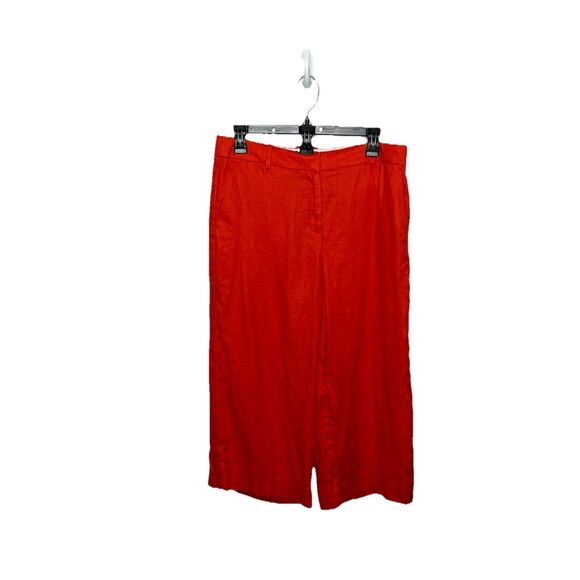 J.Crew Gazebo Wide Leg Crop High Rise Linen Pants Red Women Size 8P Petite - Picture 1 of 6